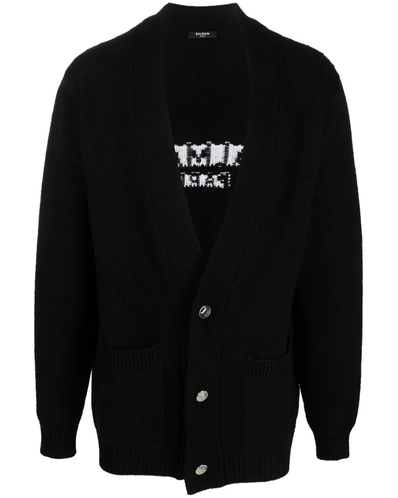 Balmain Intarsien-Cardigan mit Logo - Schwarz Schwarz