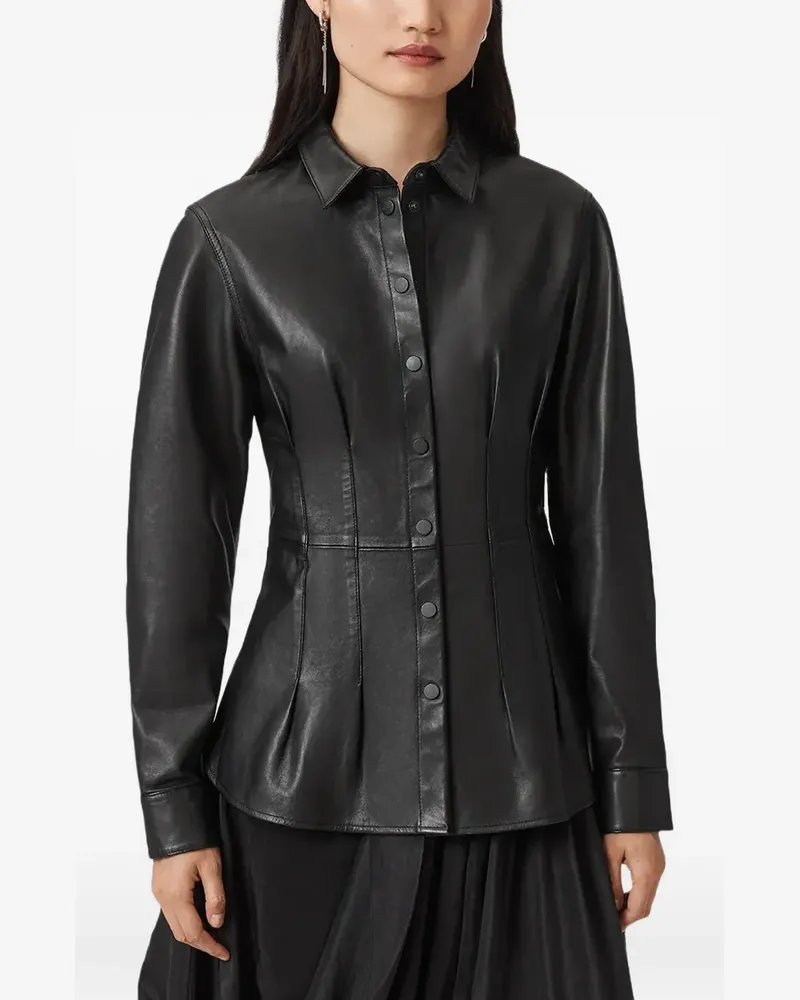 AllSaints Larson leather shirt - Schwarz Schwarz