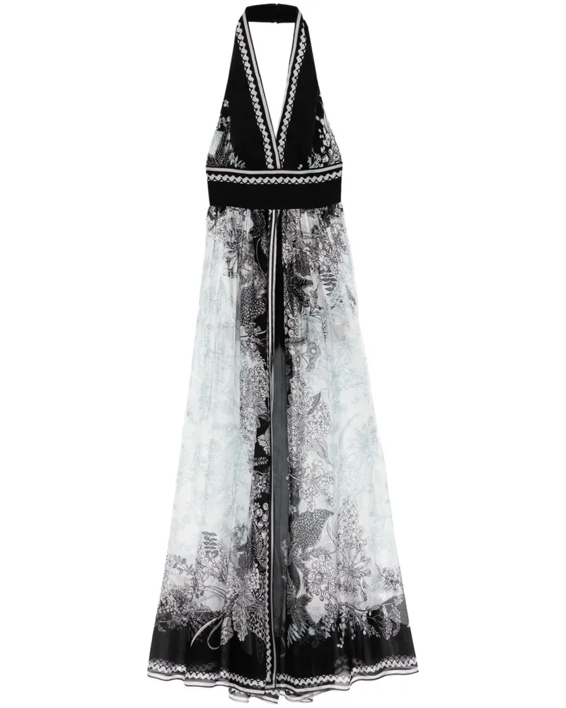 Elie Saab Chiffonkleid mit Print - Schwarz Schwarz