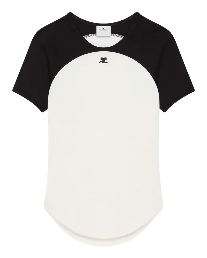 Courrèges Circle Contrast T-Shirt mit Raglanärmeln - Weiß Weiß