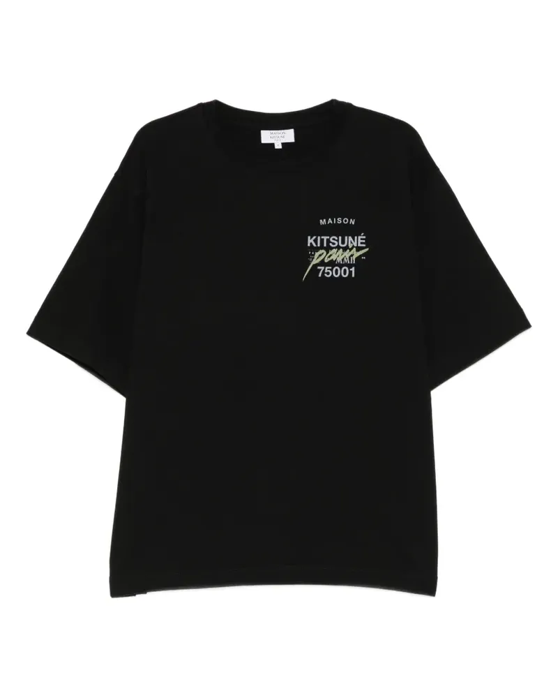 Kitsuné T-Shirt mit Fuchs-Print - Schwarz Schwarz
