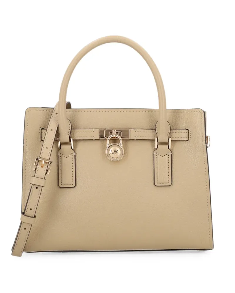 Michael Kors Hamilton logo-padlock pebbled-leather tote bag - Nude Nude