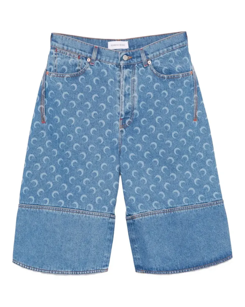 Marine Serre Moon-print denim shorts - Blau Blau