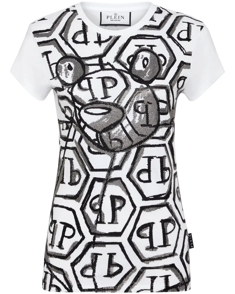 Philipp Plein T-Shirt mit Teddy-Verzierung - Weiß Weiß