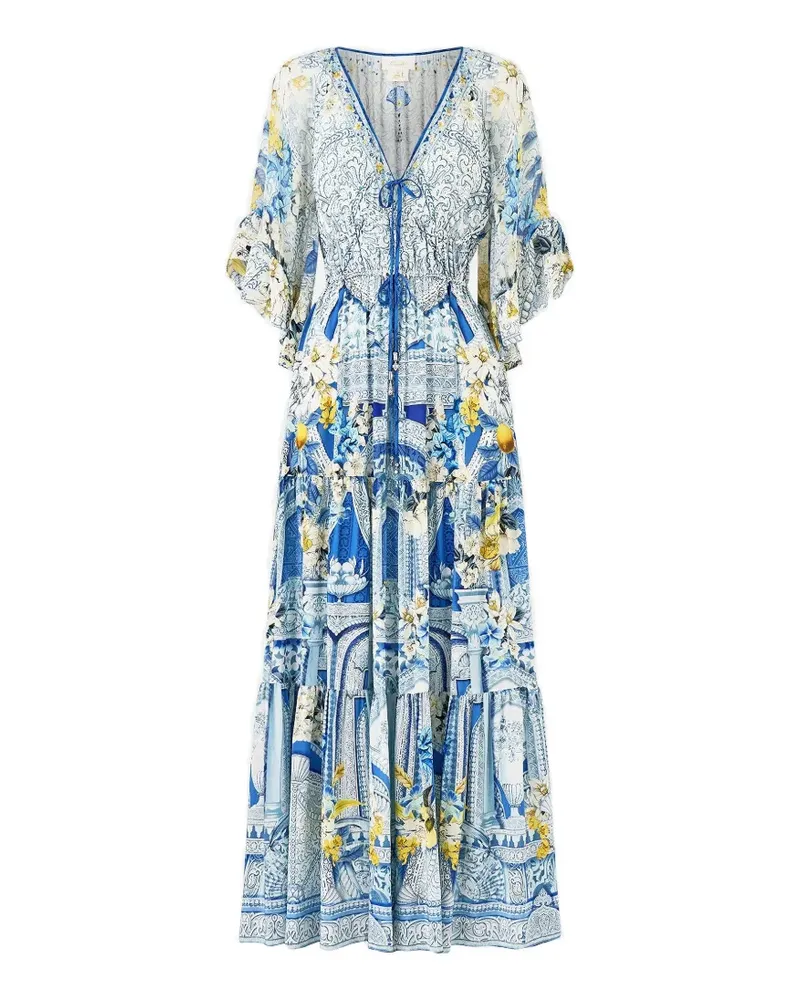 Camilla Maxikleid mit Rüschen - Blau Blau