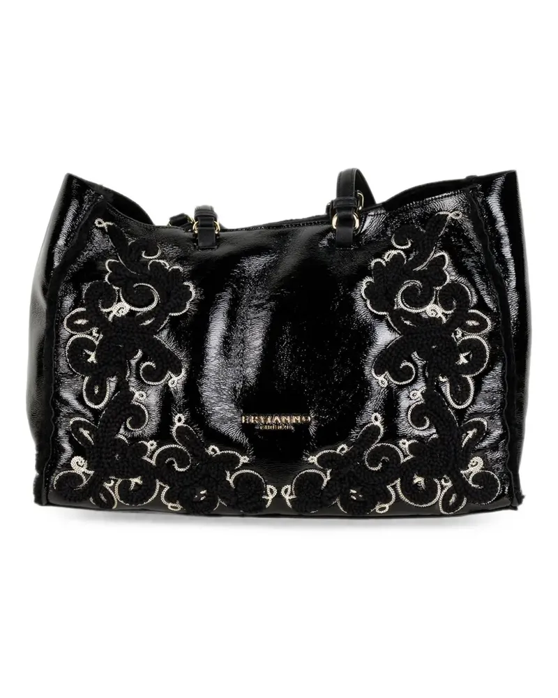 Ermanno Scervino floral-embroidered patent tote bag - Schwarz Schwarz