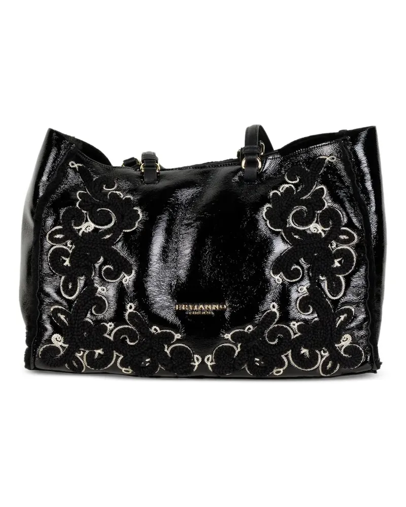Ermanno Scervino Tote Bag mit Lackfinish und Blumenstickerei - Schwarz Schwarz