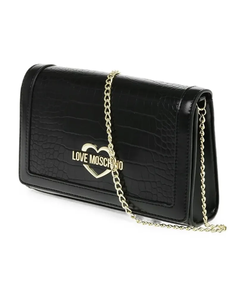 Moschino crocodile-effect heart-plaque shoulder bag - Schwarz Schwarz