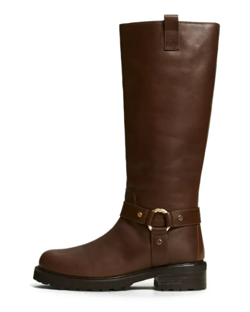 Twin-Set Bikerstiefel aus Leder mit Ring - Braun Braun