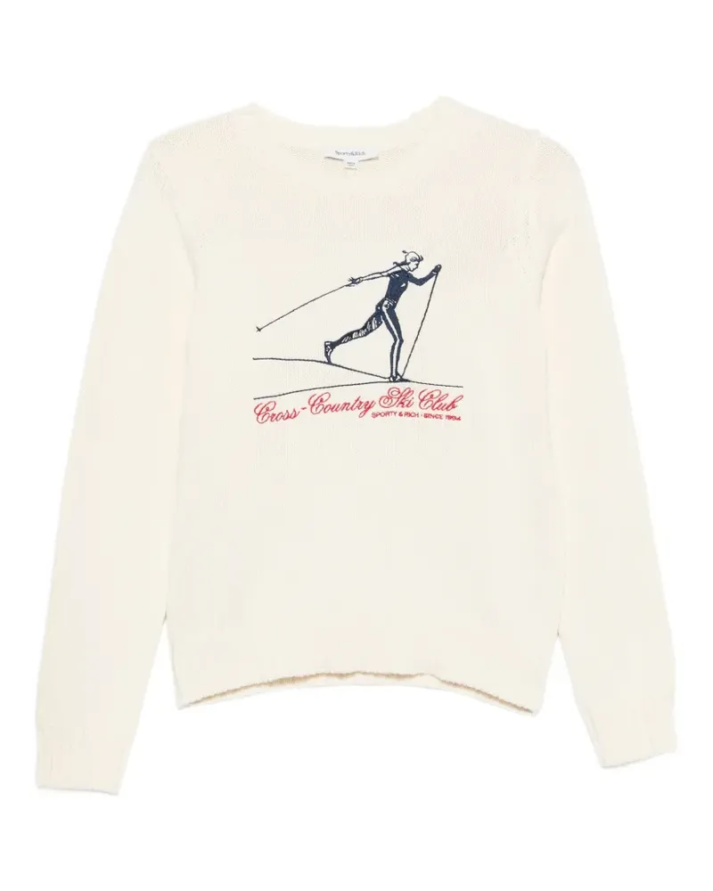 SPORTY & RICH Pullover mit grafischem Print und Rippbesatz - Nude Nude