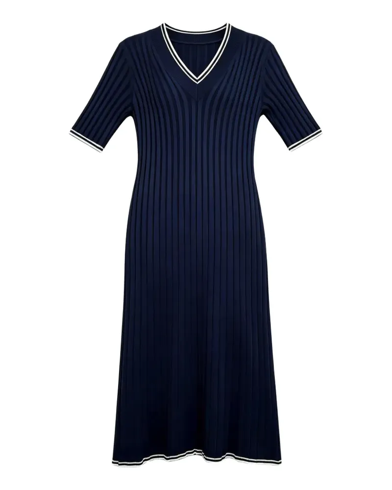Brunello Cucinelli ribbed-knit V-neck dress - Blau Blau