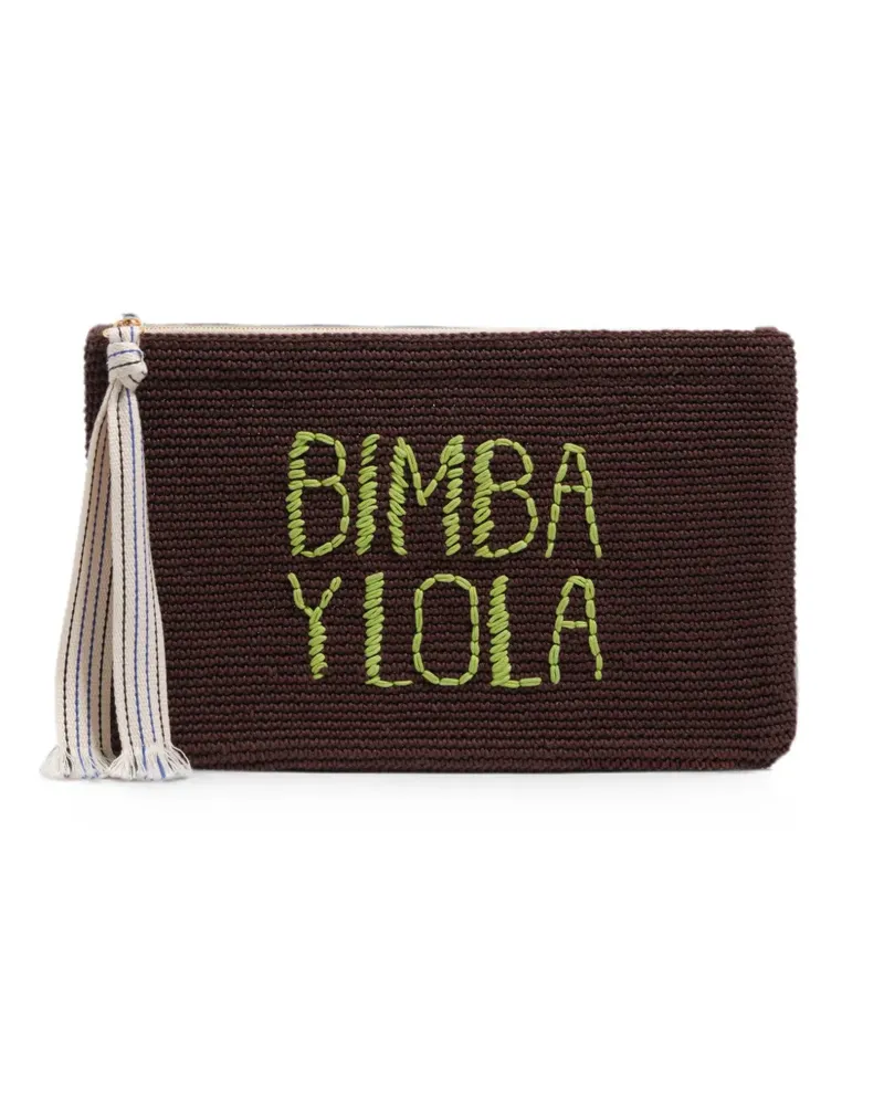 BIMBA Y LOLA Große gehäkelte Clutch mit Logo-Stickerei - Braun Braun