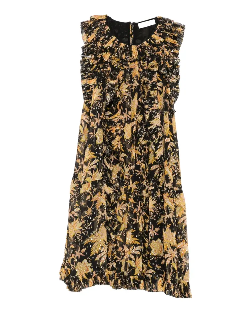 Ulla Johnson Gerüschtes Signe Cascading Minikleid mit Blumenprint - Schwarz Schwarz