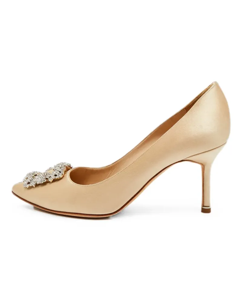 Manolo Blahnik Hangisi Pumps mit Kristallschnalle - Nude Nude