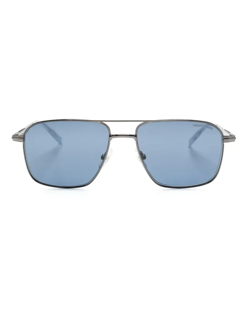 Montblanc Eckige Sonnenbrille mit Doppelsteg - Silber Silber