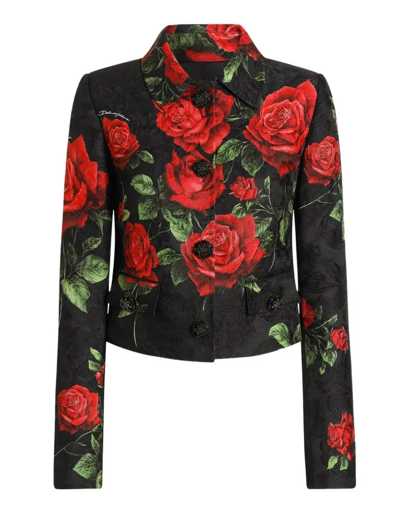 Dolce & Gabbana Brokatjacke mit Rosen-Print und Schmuckknöpfen - Schwarz Schwarz