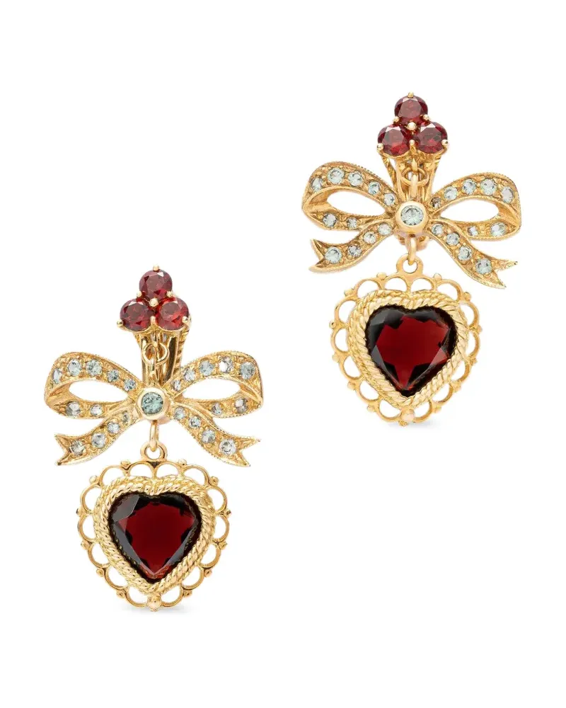 Dolce & Gabbana Devotion Ohrringe aus 18kt Gelbgold mit rotem Granat und grauen Saphiren Gold