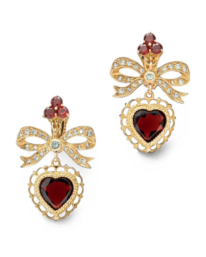 Dolce & Gabbana Devotion 18kt yellow gold, red garnet and gray sapphires earrings Gold