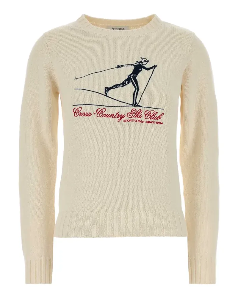SPORTY & RICH Baumwollpullover mit grafischer Intarsie - Nude Nude