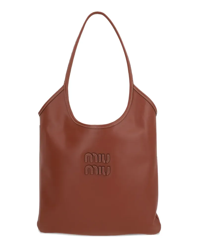 Miu Miu Shopper mit Logo-Patch - Braun Braun