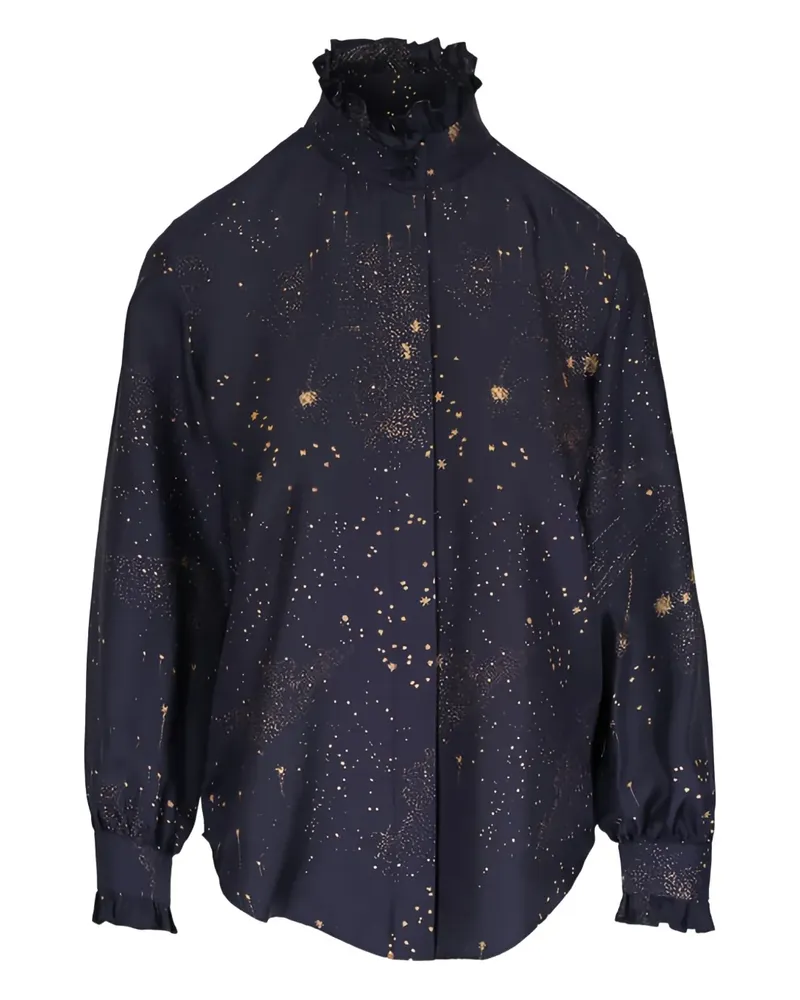 Lafayette148 Gerüschte Bluse mit Stern-Print - Blau Blau