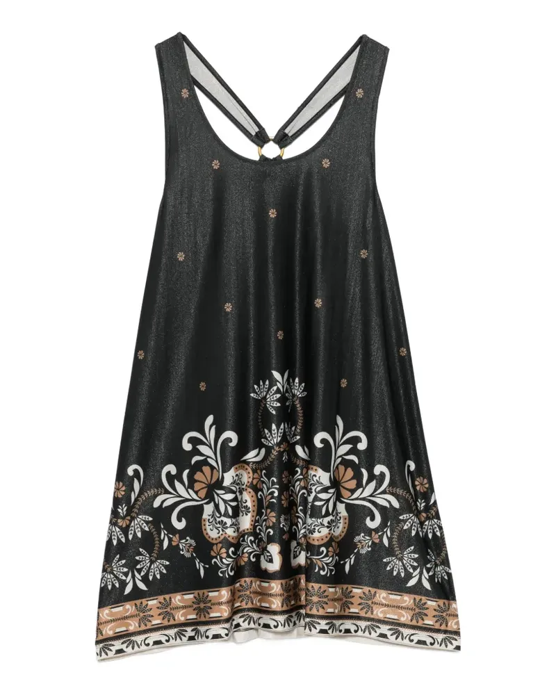 Twin-Set Blumen-Print-Oberteil mit Ringdetail - Schwarz Schwarz