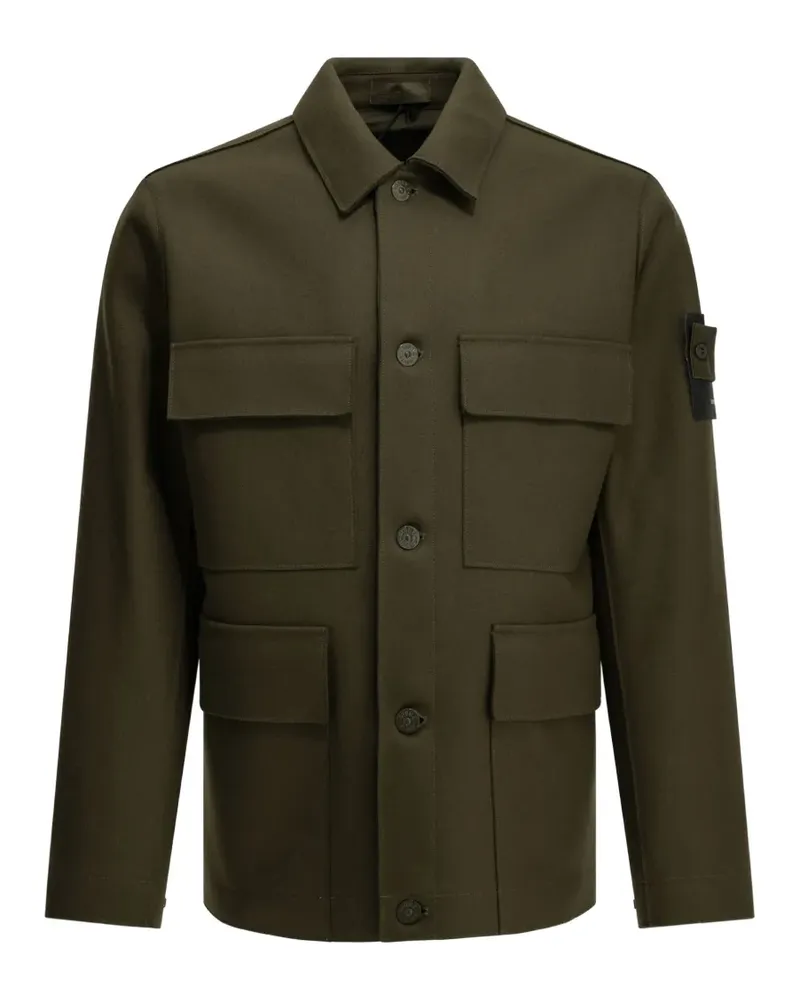 Stone Island Geknöpfte Jacke mit Logo-Patch - Grün Grün