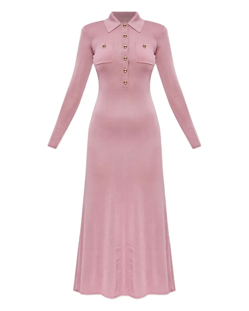Self-Portrait Geknöpftes Kleid mit Polokragen - Rosa Rosa