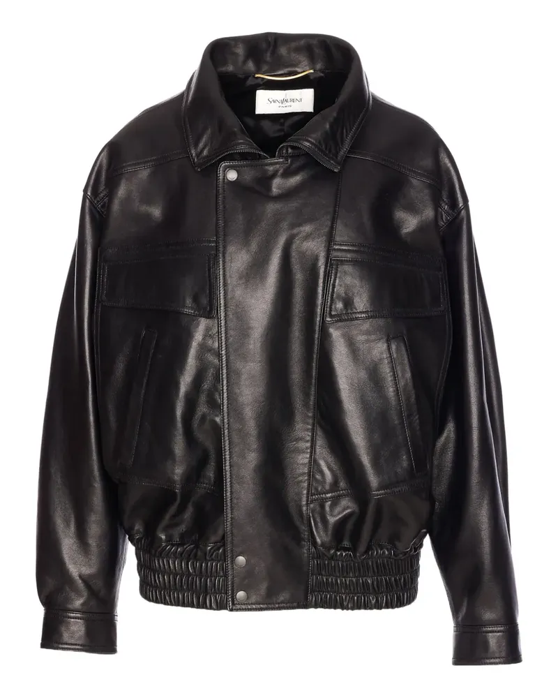 Saint Laurent Lederjacke mit Stehkragen - Schwarz Schwarz