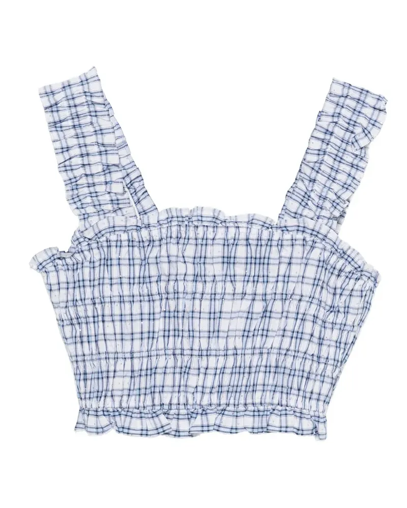 Maje Gerüschtes Top mit Karomuster - Weiß Weiß