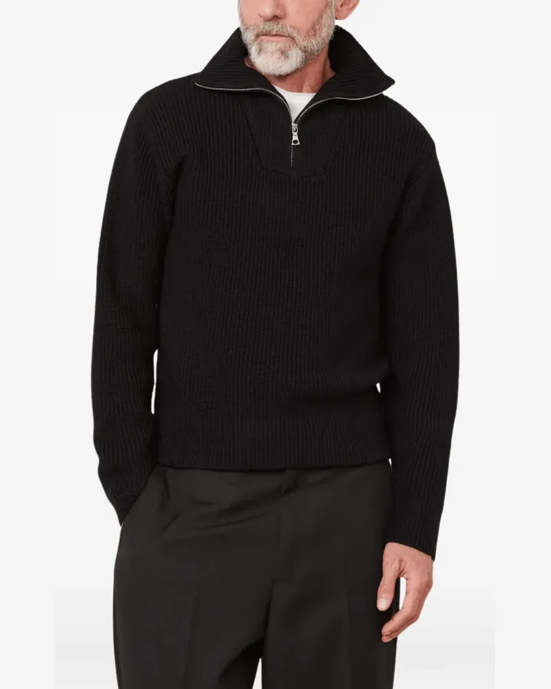 Officine Generale Gerippter Tarek Pullover mit kurzem Reißverschluss - Schwarz Schwarz