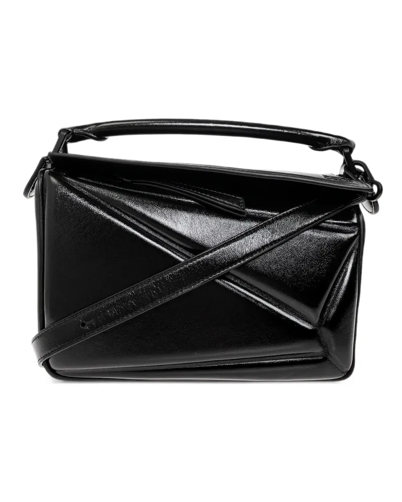 Loewe Kleine Puzzle Blown Tasche aus glänzendem Lammleder - Schwarz Schwarz