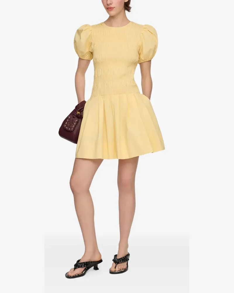 Ganni Puffärmel-Minikleid mit gerafftem Effekt - Gelb Gelb