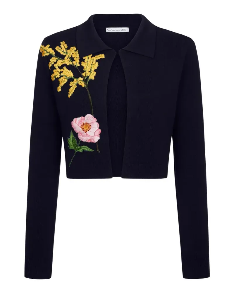 Oscar de la Renta botanical-embroidery cropped jacket - Blau Blau