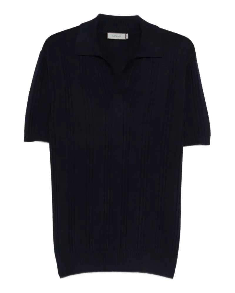 Canali Strukturiertes T-Shirt mit V-Ausschnitt - Blau Blau