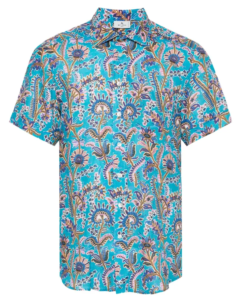 Etro Leinenhemd mit Blumen-Print - Blau Blau