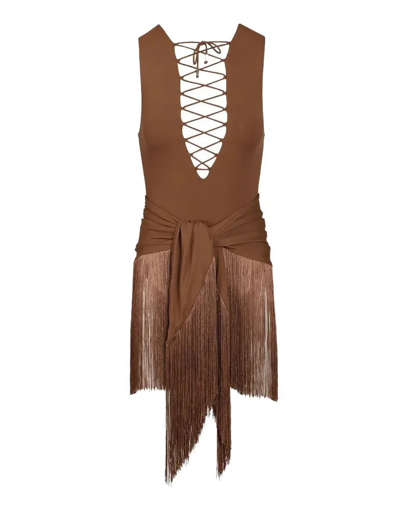 Taller Marmo Sahara lace-up fringed swimsuit - Braun Braun
