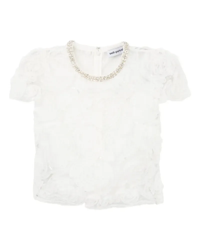 Self-Portrait floral-appliqué crystal-embellished blouse - Weiß Weiß