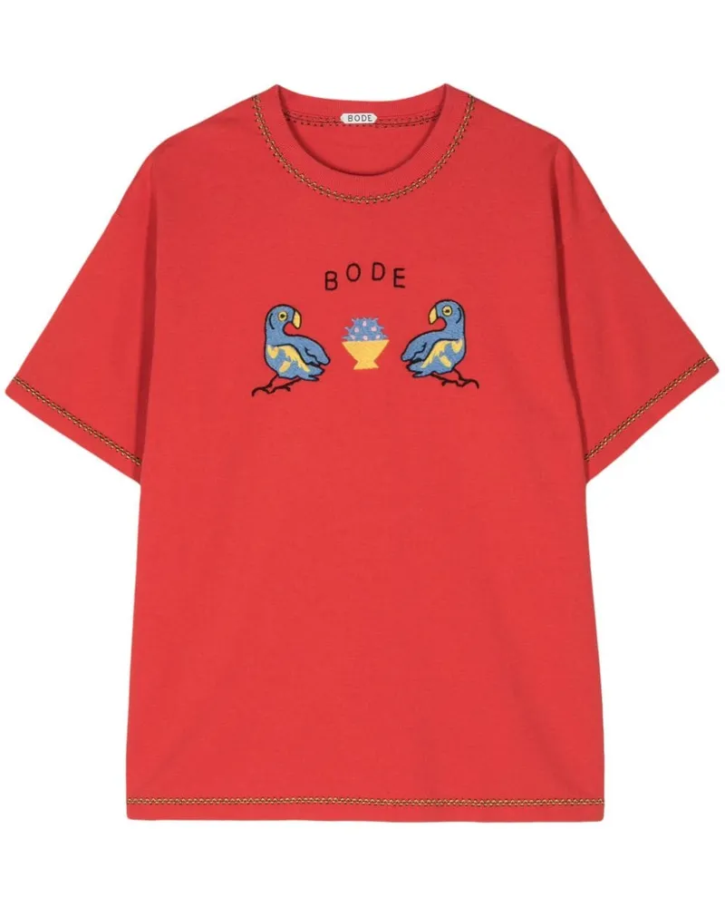 BODE Besticktes T-Shirt aus Bio-Baumwolle Rot