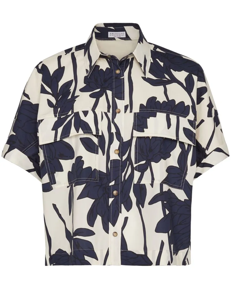 Brunello Cucinelli Hemd mit Blatt-Print - Weiß Weiß