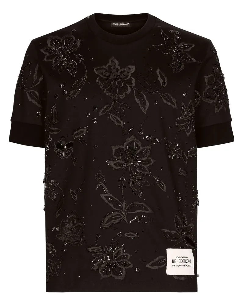 Dolce & Gabbana T-Shirt mit Blumenstickerei - Schwarz Schwarz