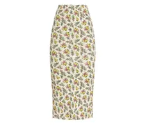 Bleistiftrock mit Blumen-Print - Weiß