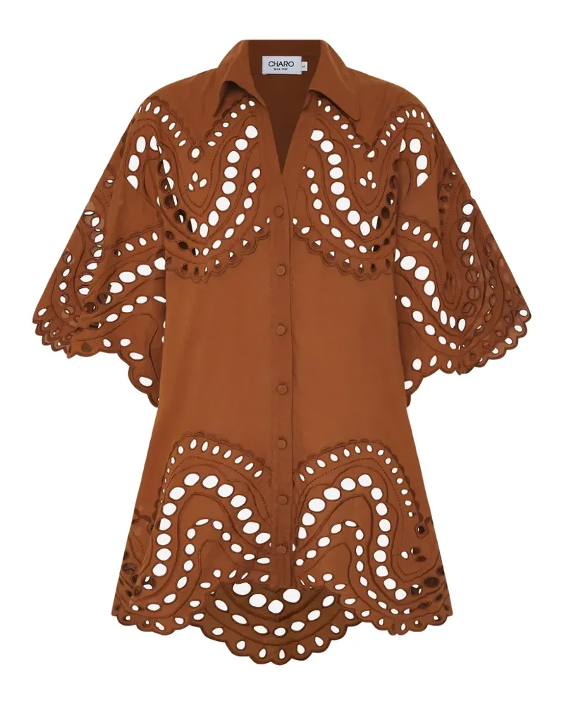 Charo Ruiz broderie-anglaise scalloped button-down shirt - Braun Braun