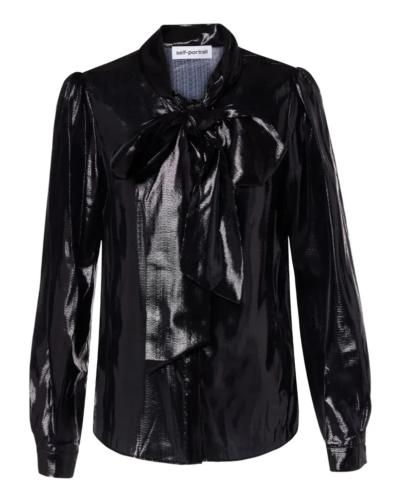 Self-Portrait Bluse mit Schleifenkragen - Schwarz Schwarz