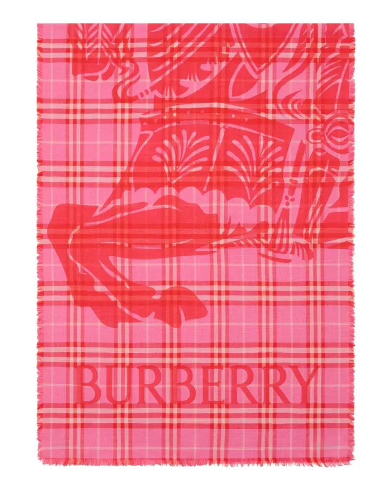 Burberry wide Knight Check wool silk scarf - Rot Rot