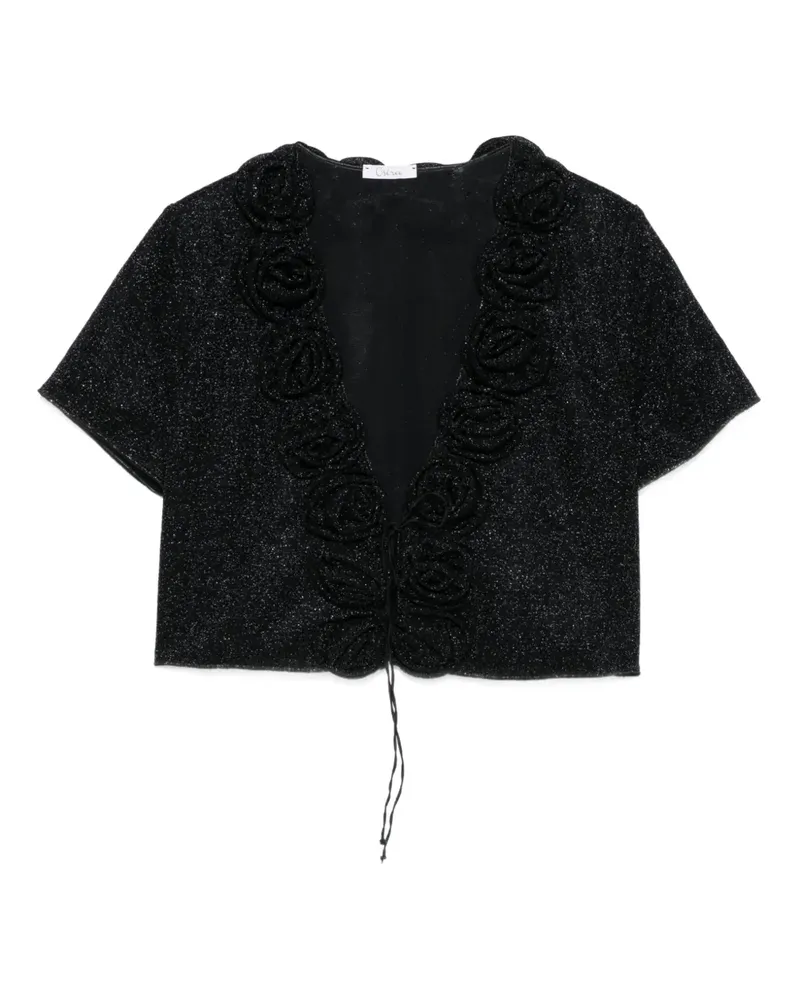 Oséree Oberteil im Glitter-Look mit Rosendetail - Schwarz Schwarz