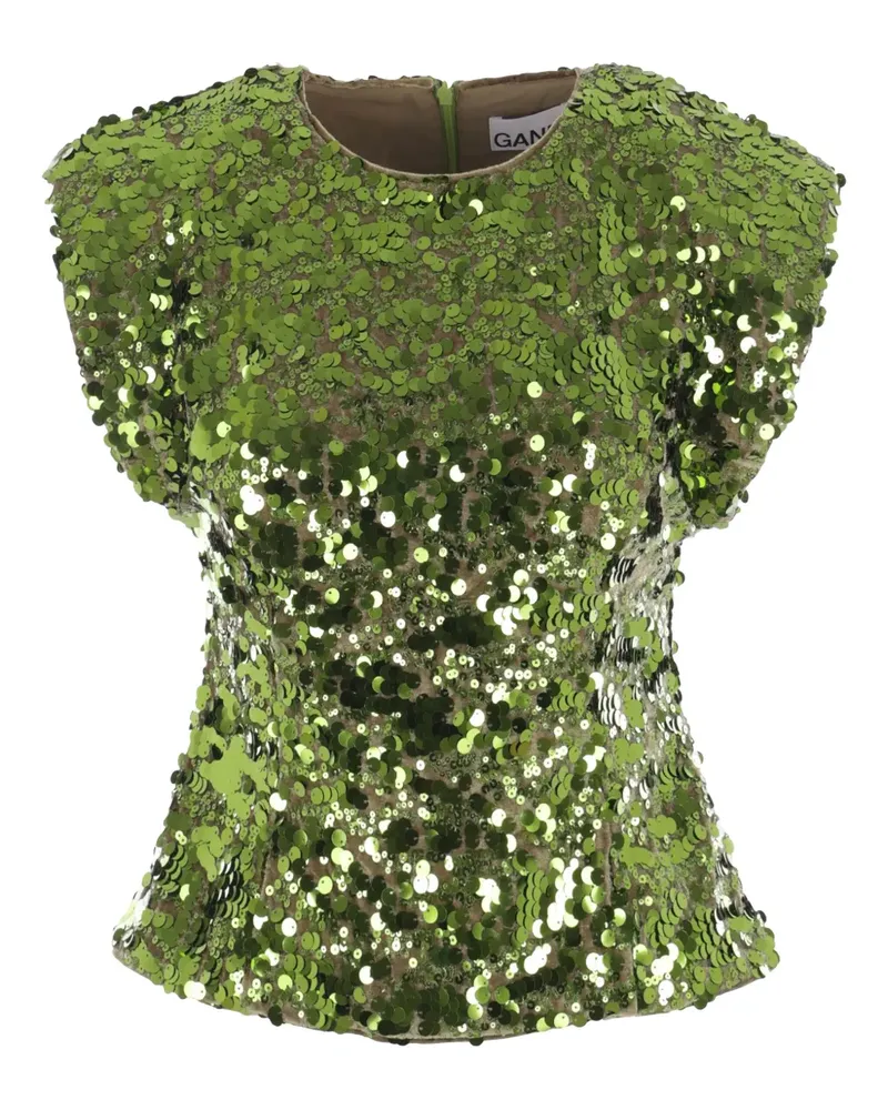 Ganni T-Shirt mit Pailletten - Grün Grün
