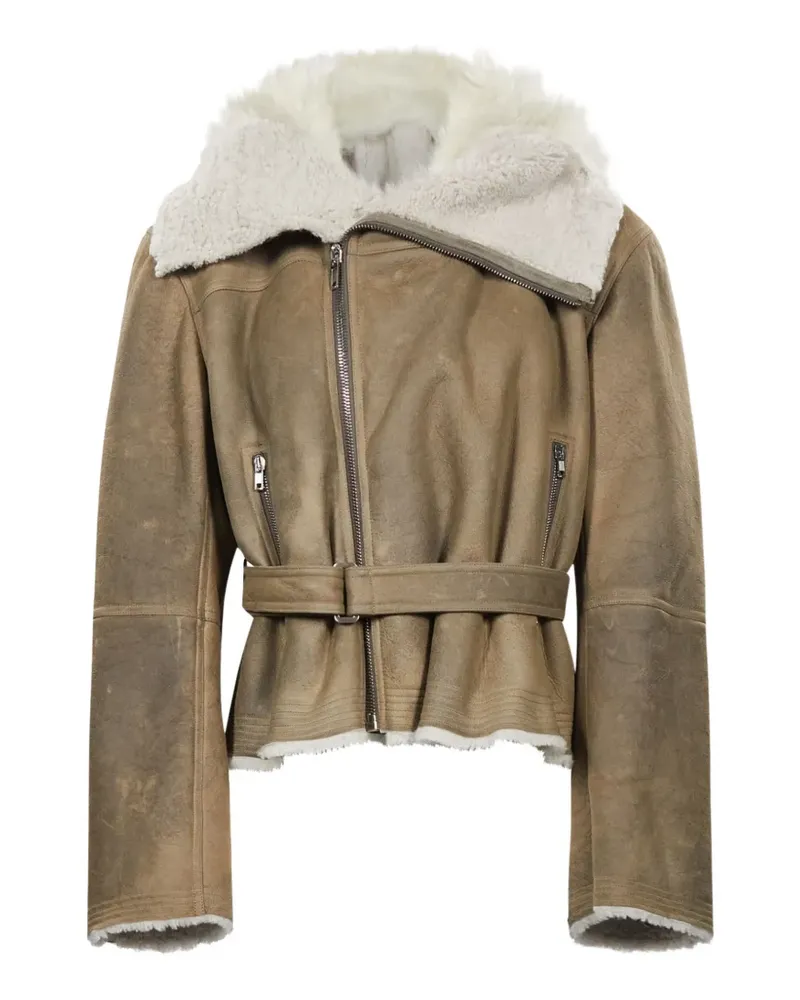 Rick Owens belted shearling-collar coat - Braun Braun