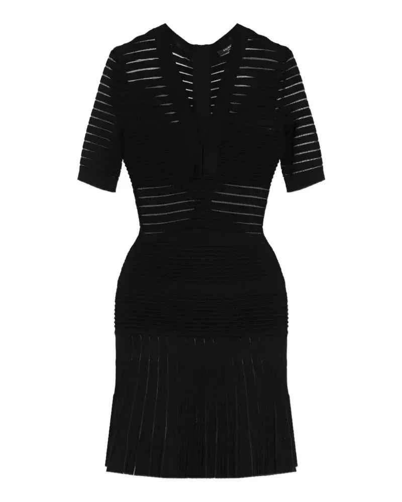Balmain sheer-panel V-neck mini dress - Schwarz Schwarz
