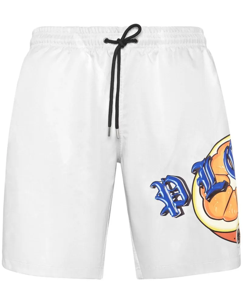 Philipp Plein Badeshorts mit Logo-Print - Weiß Weiß